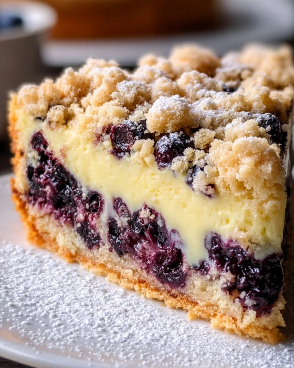 Blaubeerkuchen mit Pudding und Streusel