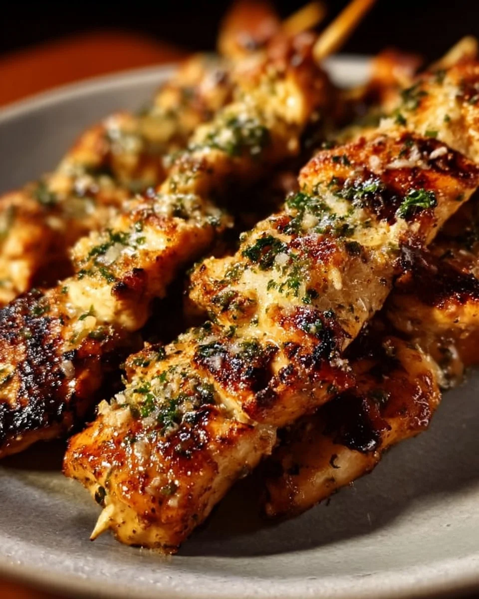 Knoblauch-Parmesan-Hähnchenspieße